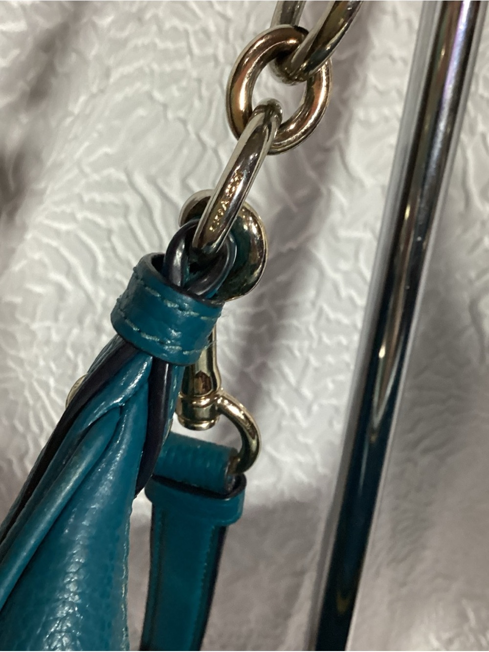 COACH Teal Pebbled Leather Harley East West Hobo Bag with Charm & Long Strap EUC - Picture 3 of 15